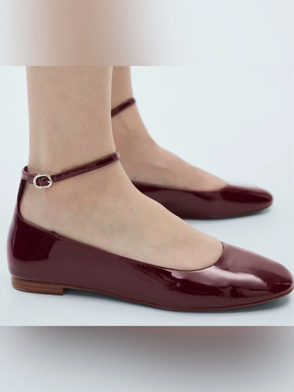 Mango Burgundy Patent Ballet Flats Ankle Strap Mary Jane NWT EURO 36 @US 5.5-6
